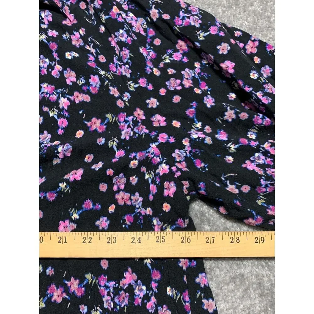 H&M Mini Dress Women Size XXL Black Floral Keyhole Viscose Half Puff Sleeve Boho - Picture 11 of 13